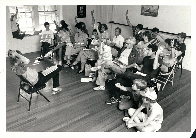 black and white school meeting